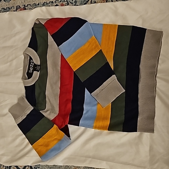 Boys multi color stripe knitted sweater size 7 - Picture 1 of 4